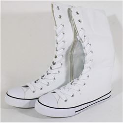 WHITE CANVAS MID CALF HIGH TOP - SIZE 8
