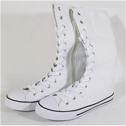WHITE CANVAS MID CALF HIGH TOP - SIZE 7