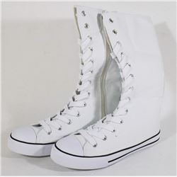WHITE CANVAS MID CALF HIGH TOP - SIZE 7.5