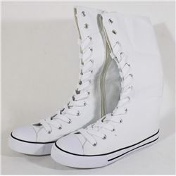 WHITE CANVAS MID CALF HIGH TOP - SIZE 7.5
