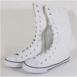WHITE CANVAS MID CALF HIGH TOP - SIZE 7