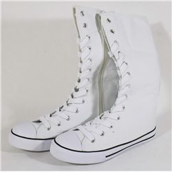WHITE CANVAS MID CALF HIGH TOP - SIZE 8.5