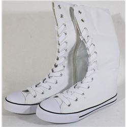 WHITE CANVAS MID CALF HIGH TOP - SIZE 8