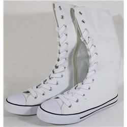 WHITE CANVAS MID CALF HIGH TOP - SIZE 9
