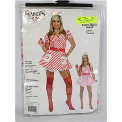 4 PIECE CANDY STRIPER NURSE COSTUME - SIZE MEDIUM
