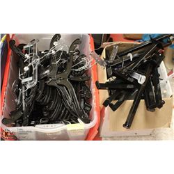 BIN OF RETAIL HANGERS WITH BOX OF METAL PEGS
