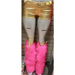 GOLD SHORT SHORTS WITH PINK LEG WARMERS