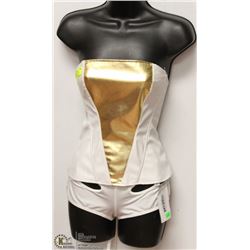 2 PC WHITE & GOLD CORSET & PANTY SET - SIZE MEDIUM