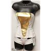 Image 1 : 2 PC WHITE & GOLD CORSET & PANTY SET - SIZE MEDIUM