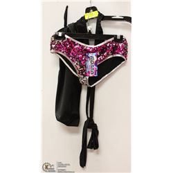 2 PC BLACK TOP & PINK SEQUENCE SET - SIZE SM/MED