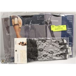 LOT OF 3 LADIES PLUS SIZE STOCKINGS & LACE GLOVES