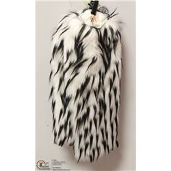 WHITE W/ BLACK TIPS FUZZY LEG WARMERS