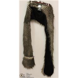 LONG BROWN ZEBRA FUZZY HAT WITH MITTS