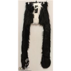 LONG SKUNK FUZZY HAT WITH PAW MITTS