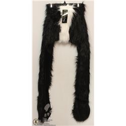 LONG SKUNK FUZZY HAT WITH PAW MITTS