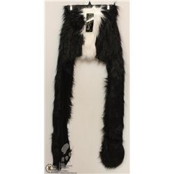 LONG SKUNK FUZZY HAT WITH PAW MITTS