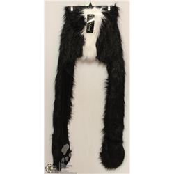 LONG SKUNK FUZZY HAT WITH PAW MITTS