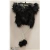 Image 1 : SHORT BLACK FUZZY HAT W/ POMPOM TIES