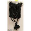 Image 1 : SHORT BLACK SATIN & FUZZY HAT W/ POMPOM
