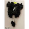 Image 1 : SHORT BLACK FUZZY HAT W/ POMPOM TIES