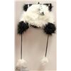 Image 1 : SHORT BLACK & WHITE FUZZY HAT W/ POMPOMS