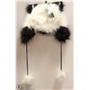 Image 1 : SHORT BLACK & WHITE FUZZY HAT W/ POMPOMS