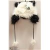 Image 1 : SHORT BLACK & WHITE FUZZY HAT W/ POMPOMS