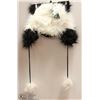 Image 1 : SHORT BLACK & WHITE FUZZY HAT W/ POMPOMS