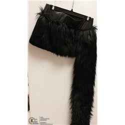 BLACK FUZZY MINI SKIRT WITH LONG TAIL - SIZE LARGE
