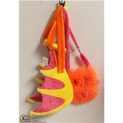 YELLOW  & PINK DRAGON WINGS & FLUFFY PURSE