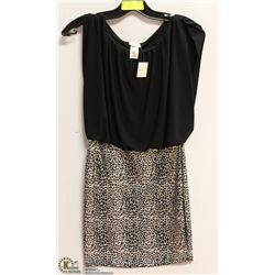 LADIES BLACK & SILVER LEOPARD PRINT DRESS - SZ MED