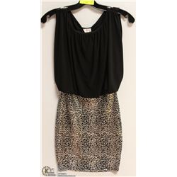 LADIES BLACK & SILVER LEOPARD PRINT DRESS - SZ MED