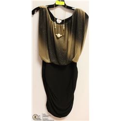 LADIES BLK&GLD BALLOON TOP DRESS - SIZE 2XL