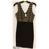 Image 1 : LADIES BLK/GOLD SEQUENCED VNECK DRESS - SZ- SMALL