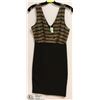 Image 1 : LADIES BLK/GOLD SEQUENCED VNECK DRESS - SZ- SMALL