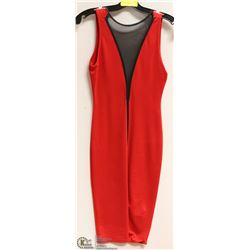 LADIES RED WITH BLACK VNECK DRESS - SIZE SMALL