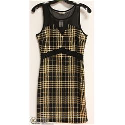 LADIES BLACK W/GOLD TARTAN  DRESS - SIZE MEDIUM