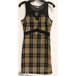 LADIES BLACK W/GOLD TARTAN  DRESS - SIZE LARGE