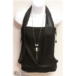 LADIES BLACK VNECK BLOUSE WITH NECKLACE - SZ SM