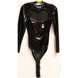 BLACK LATEX BODY SUIT WITH TAIL - SIZE SM/MED