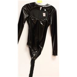 BLACK LATEX BODY SUIT WITH TAIL - SIZE SM/MED