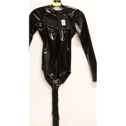 BLACK LATEX BODY SUIT WITH TAIL - SIZE XS/SM