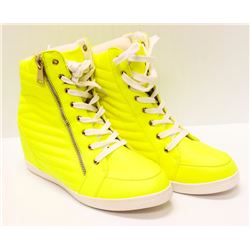 NEON YELLOW ZIPPERED HIGHTOP SNEAKERS SIZE 8
