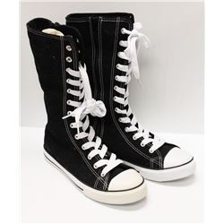 BLACK CANVAS MID CALF HIGH TOP - SIZE 6.5
