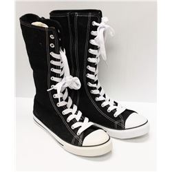 BLACK CANVAS MID CALF HIGH TOP - SIZE 10