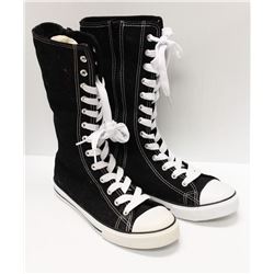 BLACK CANVAS MID CALF HIGH TOP - SIZE 8