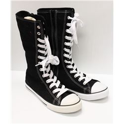 BLACK CANVAS MID CALF HIGH TOP - SIZE 5.5