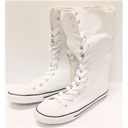 WHITE CANVAS MID CALF HIGH TOP - SIZE 10