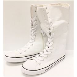 WHITE CANVAS MID CALF HIGH TOP - SIZE 8