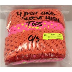 LOT OF 4 ASSORTED LONG SLEEVE MESH TOPS - ONE SIZE